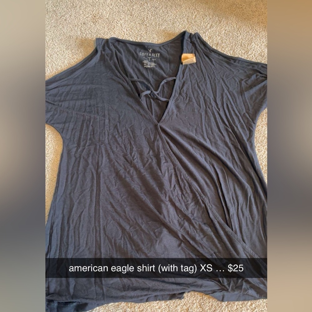 American Eagle Black Relaxed Tie Front Blouse